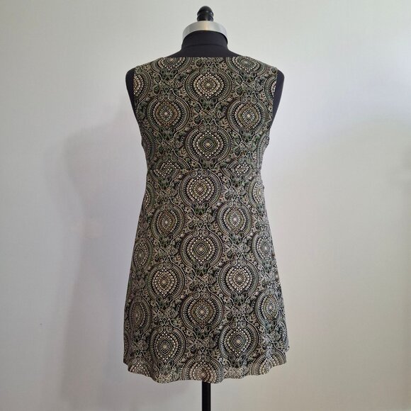 Fit & Flare Lined Netting Dress Size M Wrap Top Sleeveless Smocked Elastic Waist - Picture 2 of 15